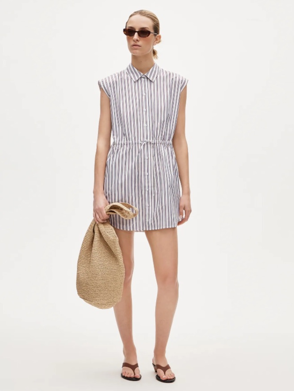 J crew crushed crimson Mini cap-sleeve shirt-dress in striped cotton poplin